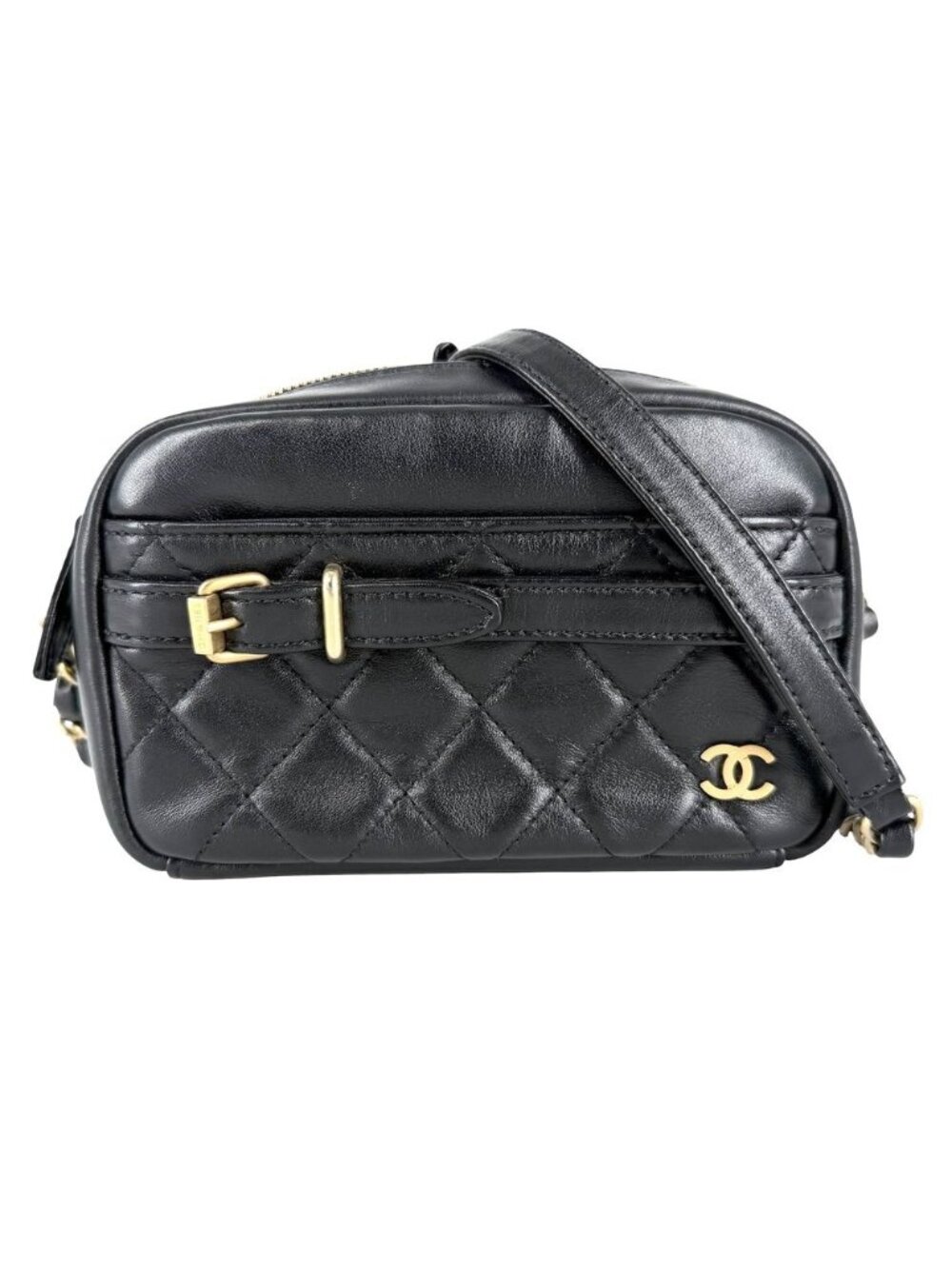 Chanel Shoulder Bag Quilted Buckle Crossbody CC Logo Leather Black Gold